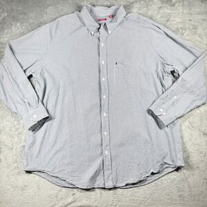 IZOD Men's 3XLT Blue White‎ Gingham Button Down Long Sleeve Shirt Cotton